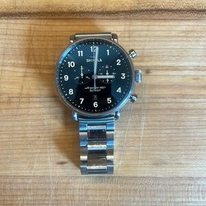 Shinola Custom Watch - Silver w/ Black/Beige face - Canfield Chronograph 43 mm
